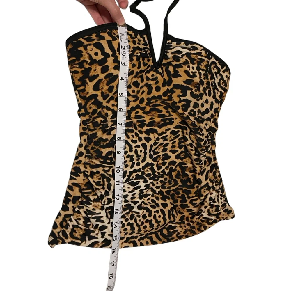 NWT Calvin Klein Animal Print Ruched Halter Tankini Swim Top XS